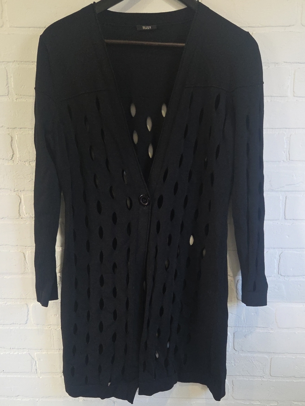 Tuzzi Black Open-Knit Long Cardigan Sweater